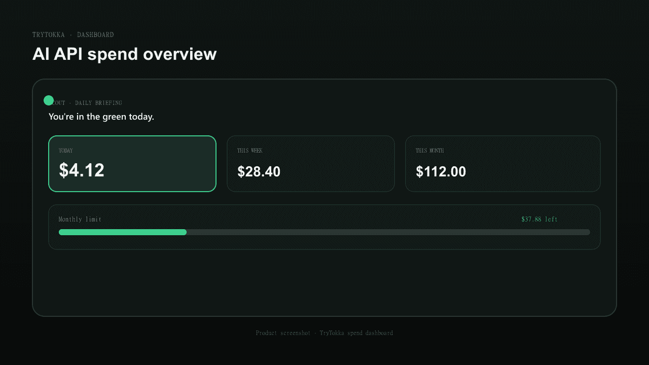 TryTokka dashboard showing combined OpenAI and Anthropic spend totals in one view
